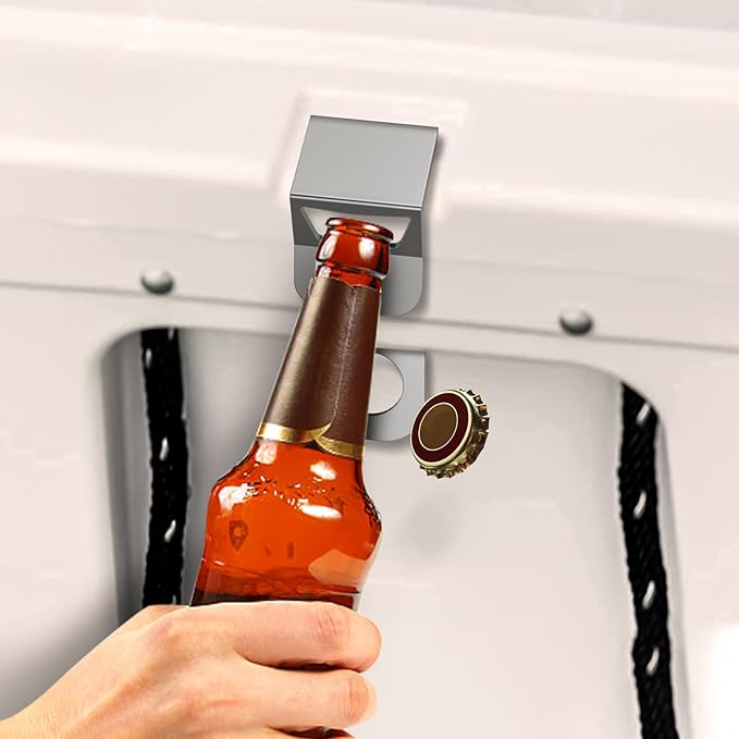 2 Packs Cooler Lock Bracket with Bottle Opener, Heavy Duty Metal Cooler Tie Down Compatible with Yeti/RTIC Coolers, Security Lock Bracket Cooler Accessories
