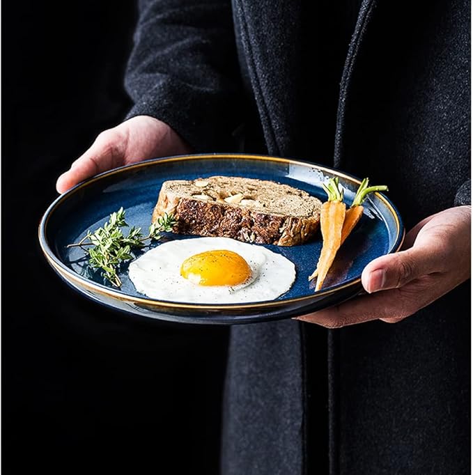 Camping Plates Serving Plate Tray Ceramic Plate Creative Tableware Plate Restaurant Steak Plate Flat Plate Decorative Plate(24cm)