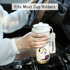 Funkrin Coffee Travel Mug with Straw & Flip Lid, 16oz Insulated Tumbler Cup with Ceramic Coating, Double Wall Vacuum Leak-Proof Mug for Office School Party Camping