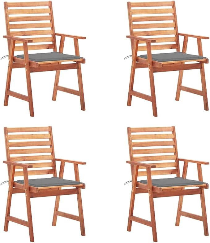 Patio Dining Chairs,Outdoor Chairs,Coffee Chair,Study Chair,Bistro Chair,Fishing Chairs,Camp Chair,Garden Chairs,for Deck, poolside,Camping,Beach,Campsite, 4 pcs with Cushions Solid Acacia Wood