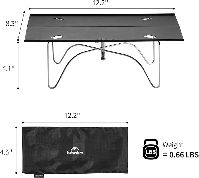 Naturehike Ultralight Folding Camping Table, Set up in Seconds, Aluminum Beach Compact Backpacking Table with Carry Bag for Hiking Picnic, 12.2" x 8.3"