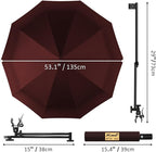 UPF 50+ Beach Umbrella with Adjustable Universal Clamp