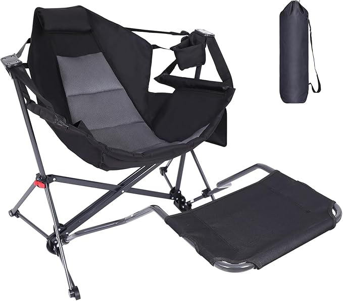 Hammock Chair, Hammock Camping Chair with Removable Footrest, Rocking Chair Outdoor, Camping Chair Swing, Hammock with Stand, Carry Bag, Cup Holder (1 Pack)