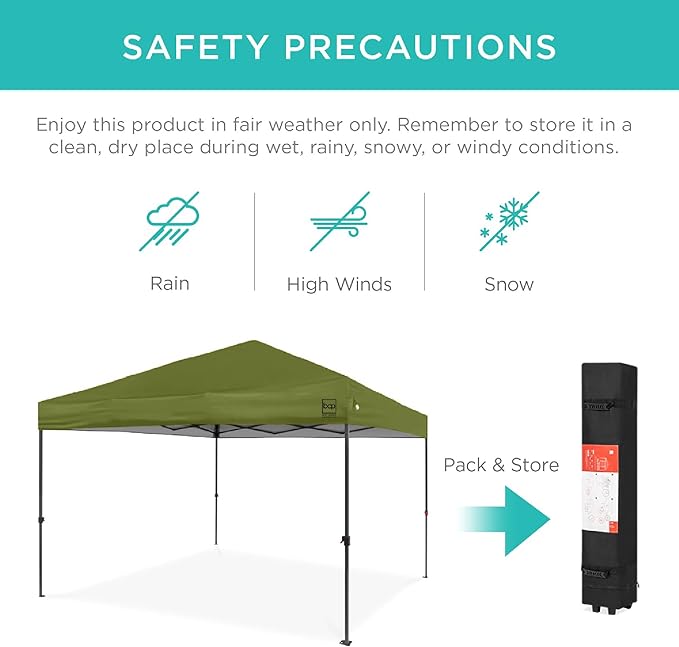 Best Choice Products 10x10ft Pop Up Canopy Tent, Outdoor Shade, 1 Person 1 Minute Set Up, Carry Case, 4 Weight Bags - Olive Green