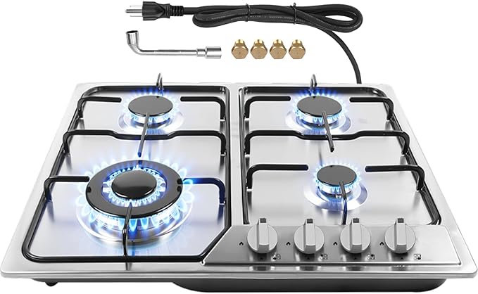 Gas Stove Top 4 Burner, 23 Inch Gas Cooktop for NG/LPG Convertible, Stainless Steel Stove with Thermocouple Protection for Outdoor Kitchen, Camping, Total 27400BTU