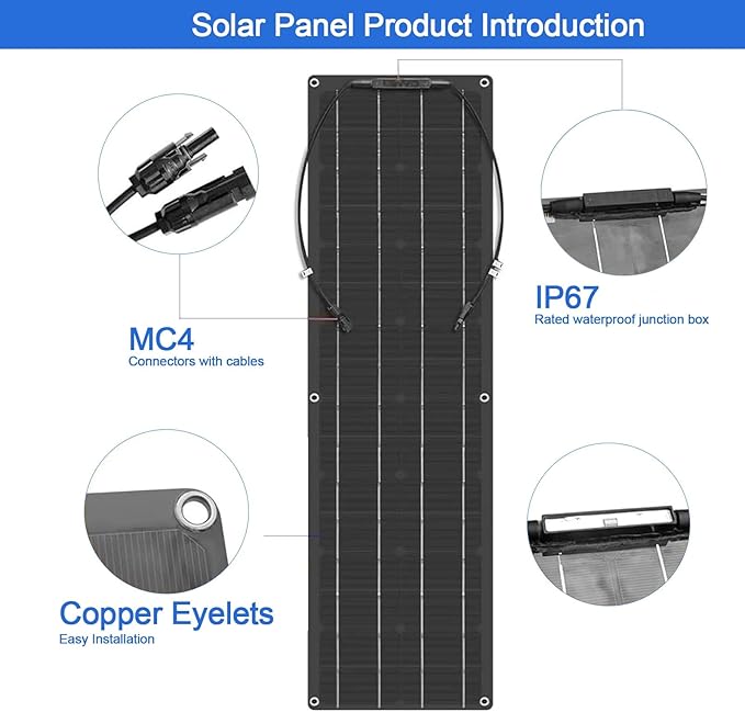 200W 400W 800W Flexible Solar Panel Kit with 40A Charger Controller Cable, Battery for Camping, Caravan, Campervan, Motorhomes, Boat(800W)