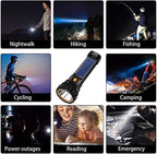 4pcs Solar/Rechargeable Multi Function 1000 Lumens LED Flashlight, with Emergency Strobe Light and 1200 Mah Battery, Emergency Power Supply and USB Charging Cable, Fast Charging (4PC)