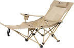 MOBI GARDEN Reclining Camping Chair with Foot Rest, 4-Position Adjustable Folding Lounge Chair for Adults, Portable & Detachable Footrest – Sand - Mesh Back