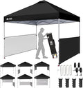 CROWN SHADES 10x10 Pop up Canopy Tent Instant Canopy with 150D Silver Coated Fabric Including 2 Half Sidewalls, 4 Ropes, 8 Stakes, 4 Weight Bags, STO 'N Go Bag, Black