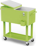 VINGLI 80 Quart Rolling Ice Chest, Portable Patio Party Bar Drink Cooler Cart, with Shelf, Beverage Pool with Bottle Opener