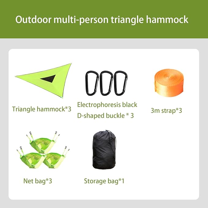 Triangle Hammock 10FT, Heavy Duty 300LBS-1000LBS Capacity for 1-3 Person, Portable Camping Hammock with Storage Bags, Multi-Person Hammock for Outdoor, Backpacking, Travel (Green-2.8m-150kg)