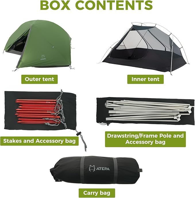 ATEPA Voyage 1-2 Person Backpacking Tent, 4 Season Ultralight Camping Tent, 4000mm Waterproof Double Layer Cold Wearther Easy Set Up Tent for Family Camp Hiking Hunting Outdoor Mountaineering Travel