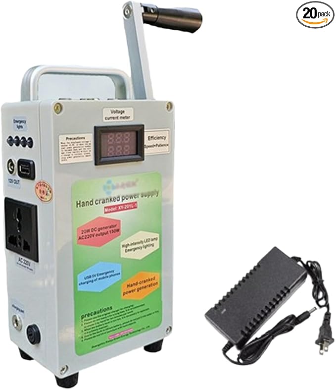 150W Hand Crank Generator, Portable Power Station with USB Ports & Folding Handle, for Emergency Phone Charging, Outdoor Camping & Home Use 220V