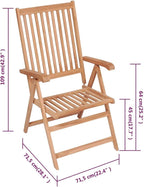 Reclining Patio Chairs 6 pcs,Bistro Table and Chairs Outdoor,Portable Camping Chair,Lawn Chair,Garden Chair,7 Reclining Positions,for Yard, Balcony, Porch, Solid Teak Wood