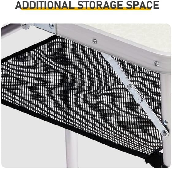 Outdoor Folding Camping Table, 2ft Adjustable Height Portable, Lightweight Aluminum Foldable Table with Carry Handle & Mesh Storage Shelf for Patio, Beach, BBQ, Camping & Hiking