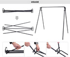 REDCAMP Swing Campfire Grill Stand - Collapsible Campfire Cooking Rack with 6 Hooks & Iron Grill Grate, Portable Dutch Oven Hanger for Outdoor Camping, Cookware, Bonfire, Rectangle