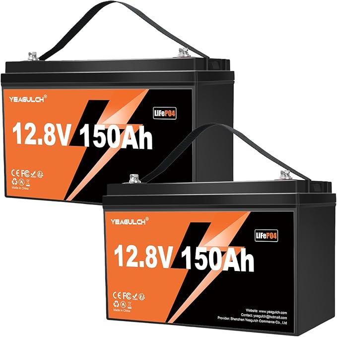 2X 12V 150Ah LiFePO4 Lithium Battery Built-in 100A BMS Low TEM Cut Off 1920Wh 15000+ Deep Cycle Rechargable Battery for Solar, RV, Marine, Off-Grid Applications