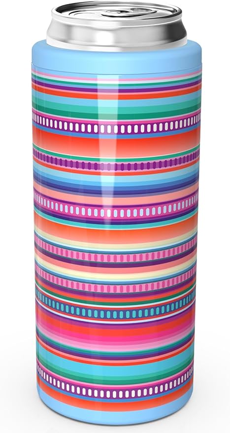 TILUCK Skinny Can Cooler for Slim Beer & Hard Seltzer, Stainless Steel, Doucle-Walled Stainless Steel Insulated Slim Cans, Standard 12 oz (Colorful Stripes)