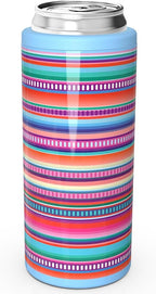 TILUCK Skinny Can Cooler for Slim Beer & Hard Seltzer, Stainless Steel, Doucle-Walled Stainless Steel Insulated Slim Cans, Standard 12 oz (Colorful Stripes)