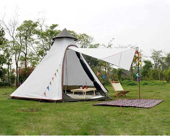 GeRRiT Tent Outdoor Waterproof Double Layer Camping Tower Tent Family Camping Tent Yurt Teepee Tent for Outdoor Hiking 3-4 Person