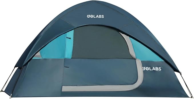 Golabs CT1 2 Person Camping Tent, Easy Set Up in 3 Mins, PU1500mm Waterproof w/Mesh Top & Door with Ventilation, Lightweight 4.4lbs Portable Family Tent with Carry Bag &Interior Storage Pockets &Hook