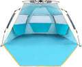 WolfWise 3-4 Person Beach Tent with UPF 50+ Sun Protection, Portable Ventilated Beach Shade Canopy with Extended Porch, Easy Setup & Windproof Design, Blue