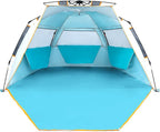 WolfWise 3-4 Person Beach Tent with UPF 50+ Sun Protection, Portable Ventilated Beach Shade Canopy with Extended Porch, Easy Setup & Windproof Design, Blue