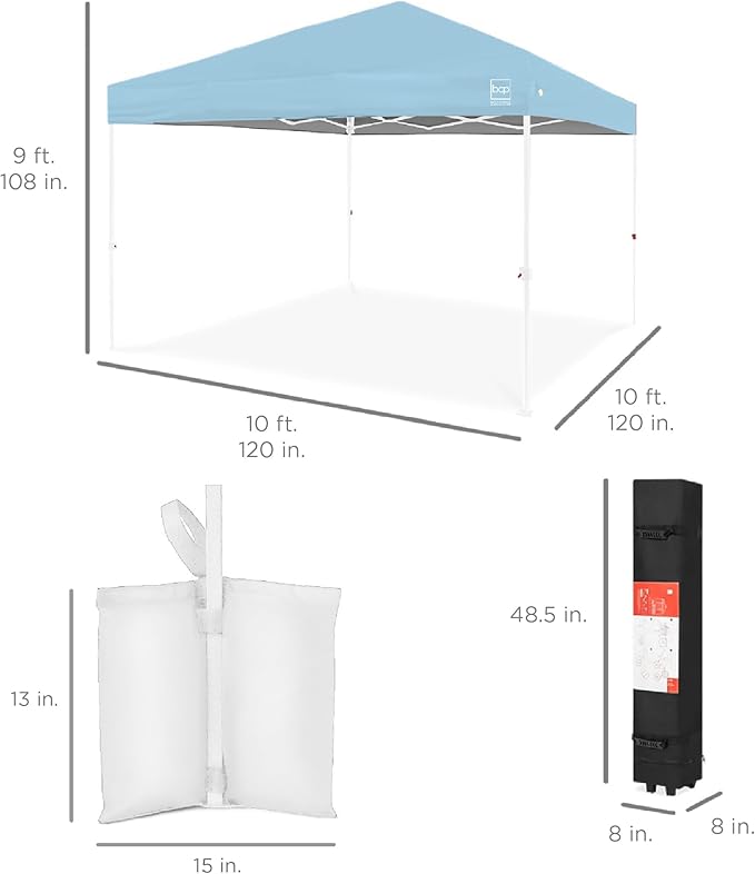 Best Choice Products 10x10ft Pop Up Canopy Tent, Outdoor Shade, 1 Person 1 Minute Set Up, Carry Case, 4 Weight Bags - French Blue/White