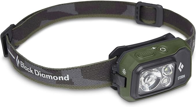 BLACK DIAMOND Storm 450 Headlamp | 450 Lumens Brightness | Waterproof & Dimmable | 3X AAA Battery Operated (Included | Camping, Hiking, Running | Dark Olive