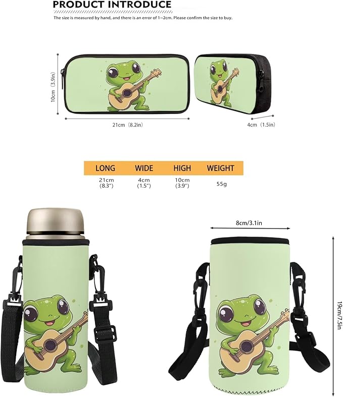 Frog Backpack Set for School with Lunch Box and Water Bottle Bag Kids Travel Backpack Boys Kindergarten Elementary Middle Lightweight Camping Travel Mochilas Escolares Para Niños