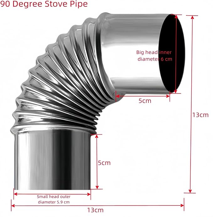 2PCS 2.36 Inch 90 Degree Stainless Steel Chimney Elbow for Outdoor Wood Stove, Camping Stove Accessories
