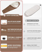 0 Degree Sleeping Bag for Adults 650 Fill Power Down Sleeping Bag for Cold Weather -20F / -8F / 0F / 10F Large Lightweight