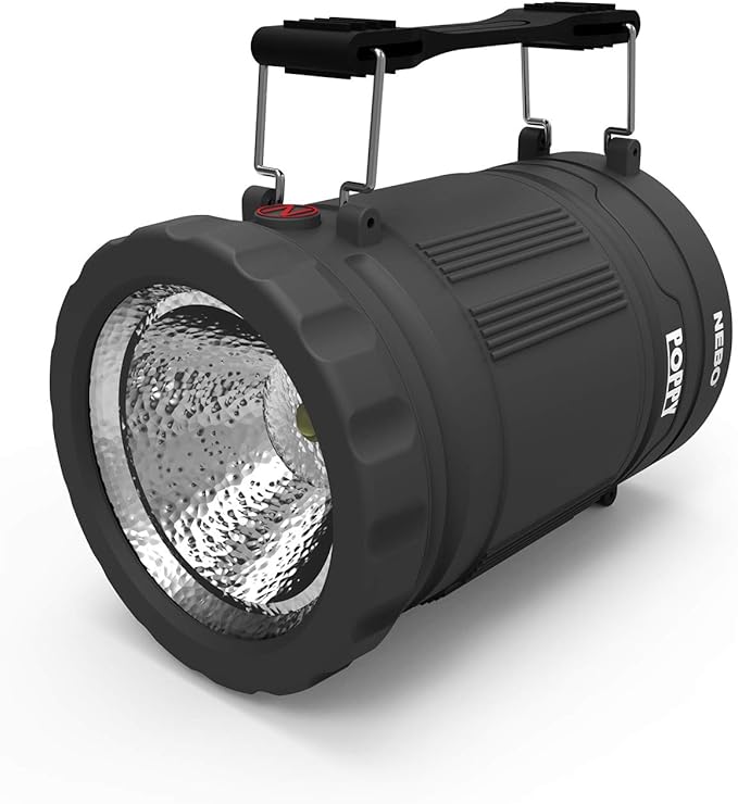 NEBO Poppy Lantern | 300 Lumen Latern and Spot Light, Dimmable, Rubberized Impact-Resistant Body, Adjustable Handle, Water-Resistant, Included 3X AA Batteries (Gray)