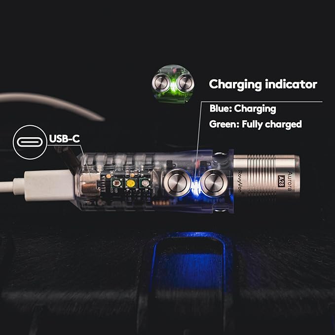 RovyVon Aurora A28 2nd USB-C EDC Flashlight, 6500K Cool White Max 1000 Lumen, 850mAh Rechargeable Small Flashlight, with Red/White/ 365nm Sidelights, Momentary On, Ideal Flashlight for Camping