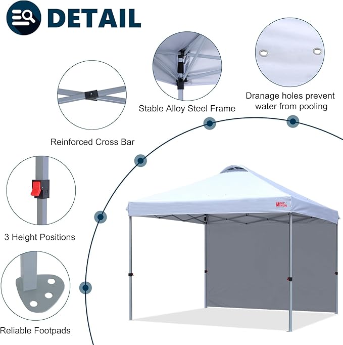 MASTERCANOPY Durable Pop-up Canopy Tent with 1 Sidewall (6.6'x6.6',White)