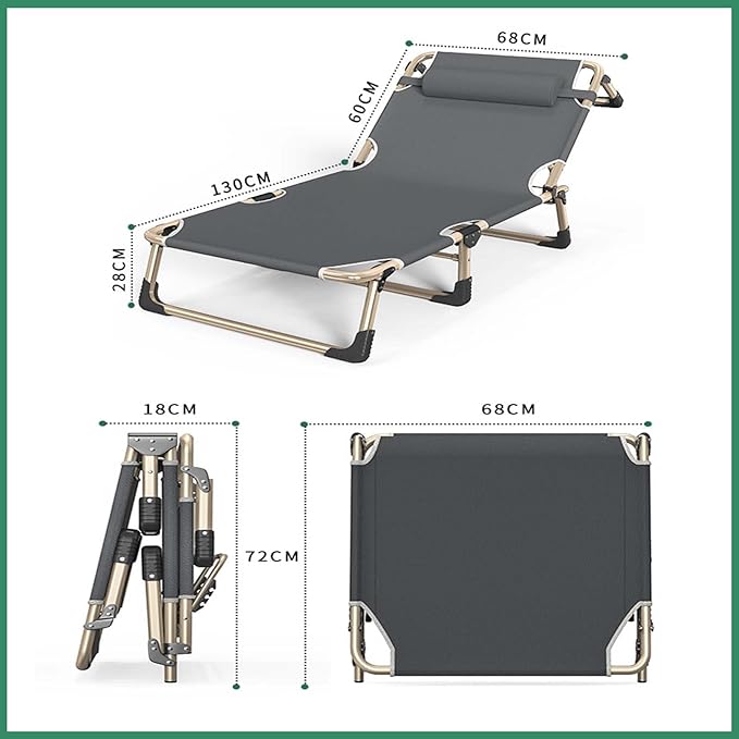 Folding Camping Cot for Adluts, Portable Lightweight Camping Bed with Pillow,4-Position Adjustable Backrest with Strong Steel Frame,Indoor Outdoor Recliner Chair for Home,Office,Outdoor (Style -1)