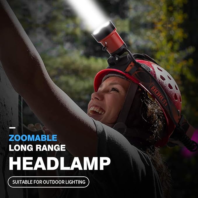 BORUIT B13 Headlamp Rechargeable, LED Super Bright Head Lights for Forehead, 90° Adjustable, 4 Modes Battery Powered Head Lamp, IPX4 Waterproof