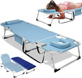 DoCred 3 in 1 Sun Tanning Chair with Face Arm Hole, Heavy Duty Folding Chaise Lounge Chairs, 5-Position Outdoor Lounge Chair for Beach, Pool, Lawn, Yard, Patio