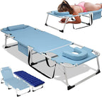 DoCred 3 in 1 Sun Tanning Chair Oversized with Face Arm Hole, Heavy Duty Folding Chaise Lounge Chairs, 5-Position Outdoor Lounge Chair for Beach, Pool, Lawn, Yard, Patio