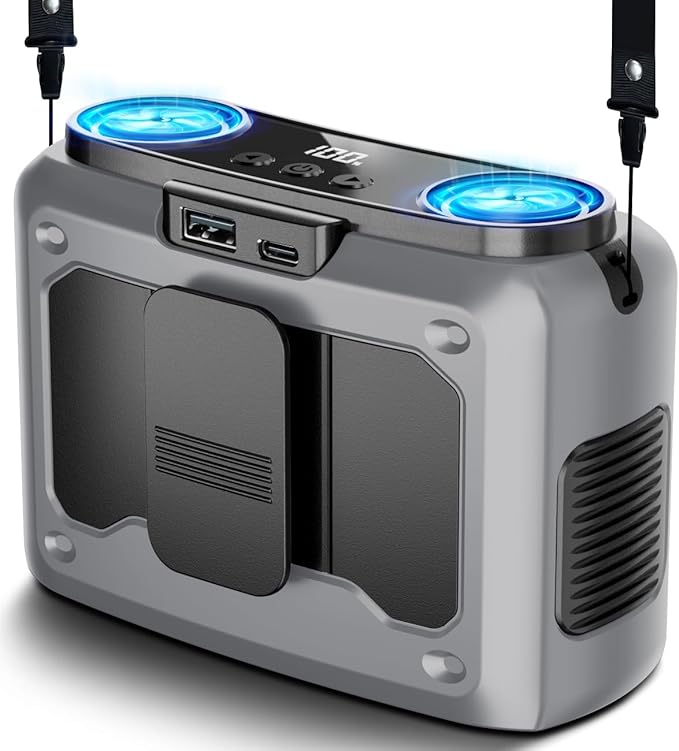 20000mAh Portable Fan,Ture High Speed Dual Motors with 200% Powerful Airflow, Up to 135Hours and Rechargeable Personal Neck Waist Wearable Fans for Travel,Camping,Outdoor,Jobsite,Sports,Golf (Grey)
