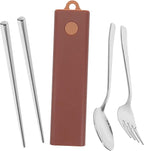 5 Sets Fork Spoon Chopsticks Stainless Steel Spoon Travel Cutlery Serving Utensils Stainless Steel Reusable Utensils Set with Case Office Use Utensil Camping Chopstick Rest