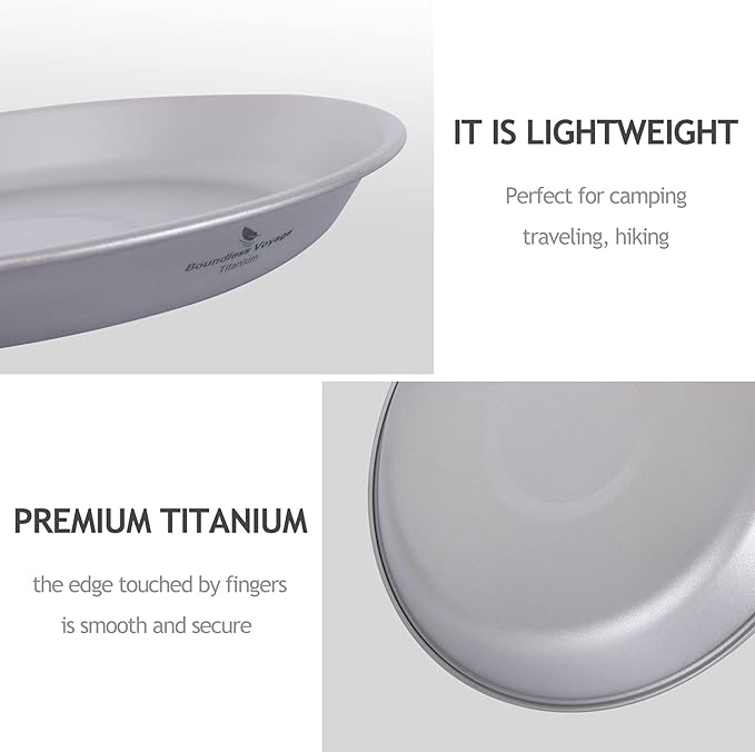 Boundless Voyage Titanium Dish Plate Bowl Set with Carry Bag Outdoor Camping Pan Tableware Cookware Mess Kit for Food Fruit Sauce Ti1111T