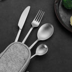 Portable Silverware Set Camping Flatware Stainless Steel Cutlery Set Include Knife Fork Spoon Dessertspoon and Tableware Bag