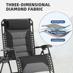 Zero Gravity Chair Oversized Padded Recliner with Adjustable Headrest & Cup Holder - XL 600D Oxford Folding Lounge Chair for Outdoor Camping, Patio, Poolside (Black & Gray)