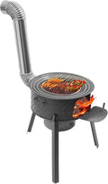 Wood Burning Stove with Grill Rack, Portable Camping Rocket Stove Chimney Charcoal Grill & 3 Wok Rings for Outdoor Backyard Cooking, Picnic and Barbecue (Carbon Black, 18.9 in)