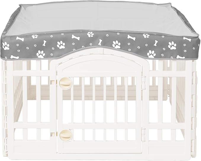 Dog Playpen Mesh Top Cover for 36" Inch Pet Playpen with 4 Panels, Dog Crate Cover Pet Tent Puppy Play Pen Cover, Ideal for Indoor/Outdoor Use. Note: Playpen Not Included (Gray)