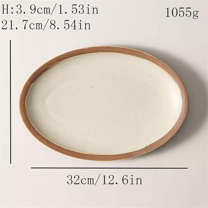 Camping Plates Oval Ceramic Dinner Plate Household Salad Plate Ceramic Tableware Restaurant Kitchen Appetizer Plate Dessert Plate Decorative Plate(Large)