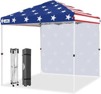 EAGLE PEAK Commercial Canopy 8x8 Pop Up Canopy Tent with 1 Sidewall, Easy Setup Heavy Duty Instant Event Shelter for Vendors & Markets, Outdoor Sun Shade, American Flag