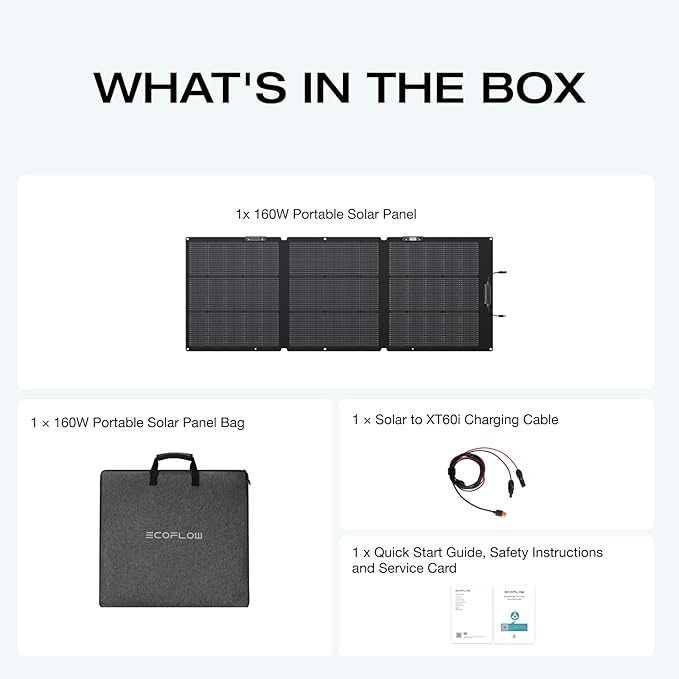 EF ECOFLOW 160 Watt Portable Solar Panel for Power Station, Foldable Solar Charger with Adjustable Kickstand, Waterproof IP68 for Outdoor Camping RV Off Grid System