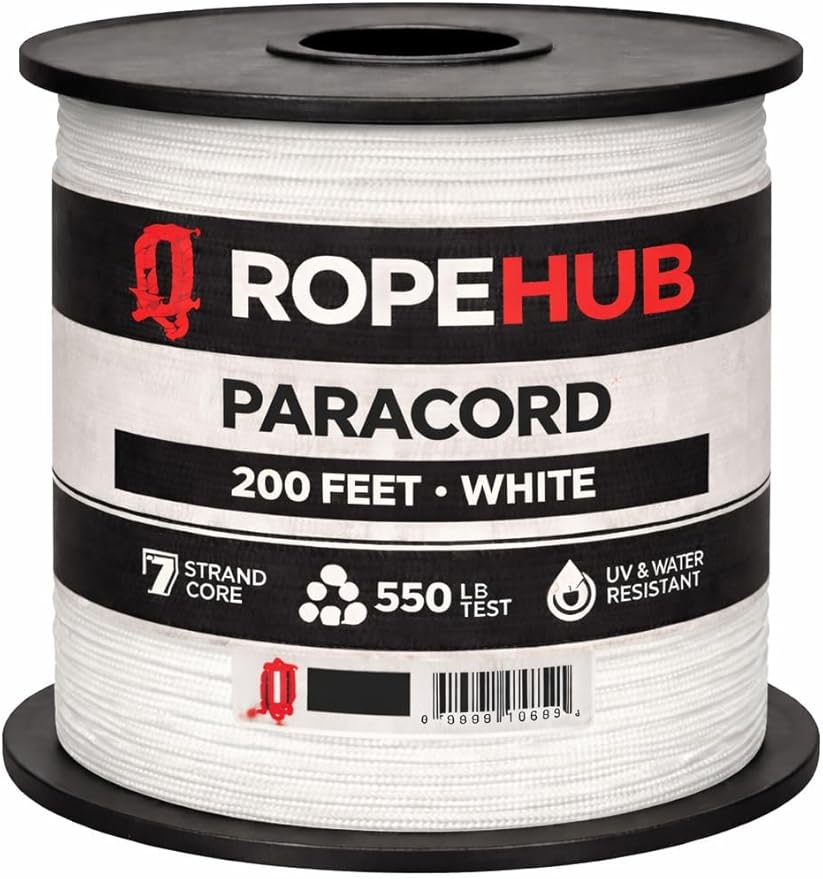 RopeHub 550 Paracord – 7 Strand Core Nylon Parachute Cord, 550 lb Test – Durable Utility Cord for Camping, Survival, DIY, Gear, Tents, Tarps – Multiple Colors & Lengths